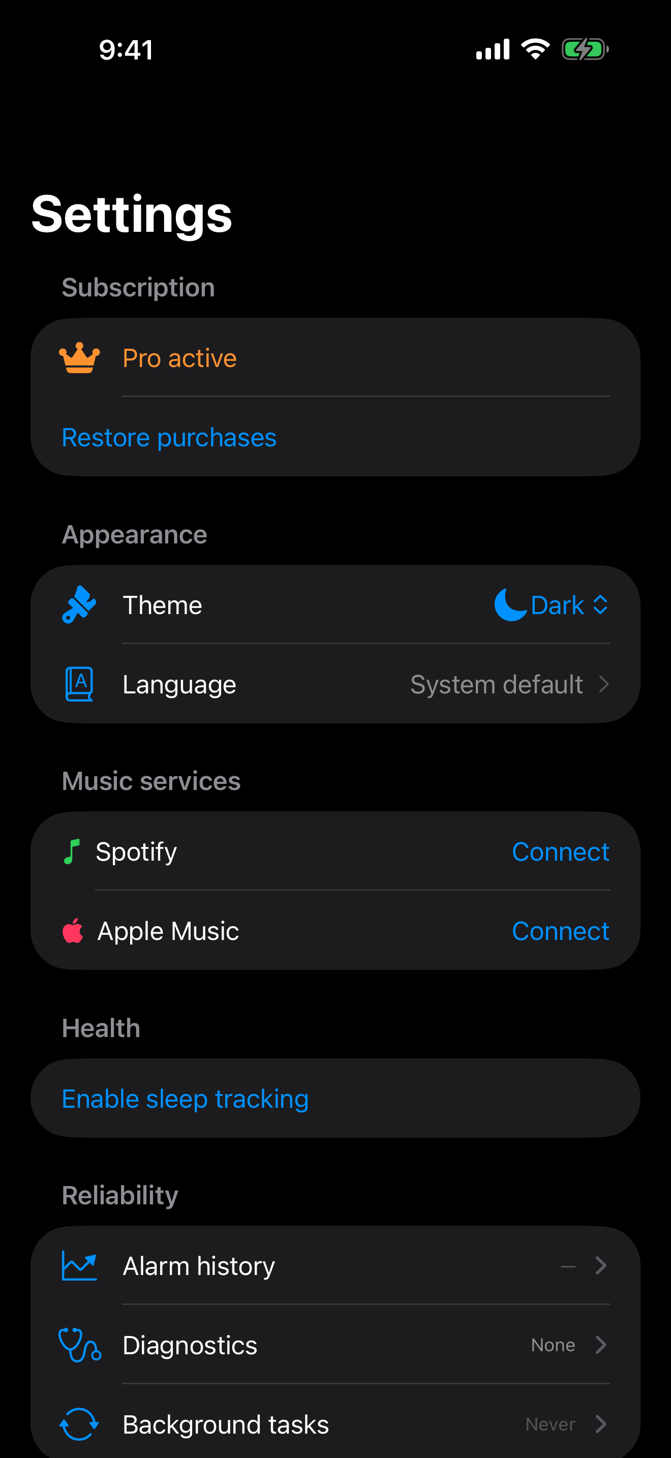 Smart Wake window, accountability buddy, location-aware alarms, and a built-in reliability dashboard.